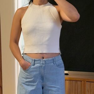 Aritzia Wilfred Cream Sleeveless Knit Top